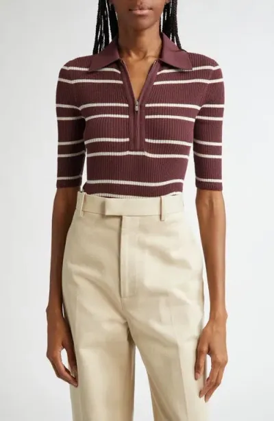 A.l.c . Cooper Stripe Knit Polo In Carobwhit