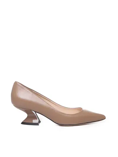 Alchimia Leather Pumps With Wide Heel In Nude & Neutrals