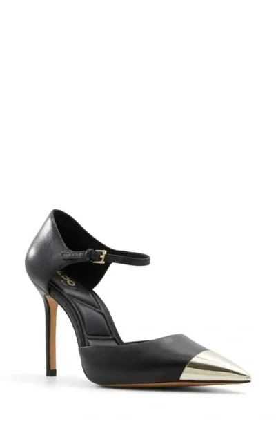 Aldo Mysha Ankle Strap Pointed Cap Toe Pump In Black