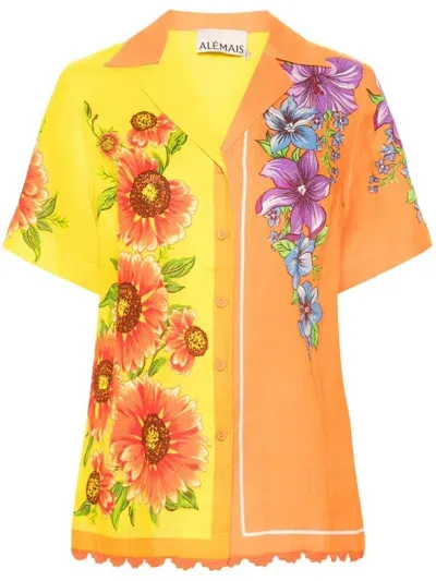 Alemais Jude Printed Linen Shirt In Orange