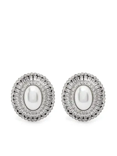 Alessandra Rich Crystal And Pearl Oval Earrings In Metallic