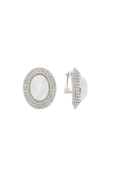 Alessandra Rich Oval Earrings With Pearl And Crystals In Metallic