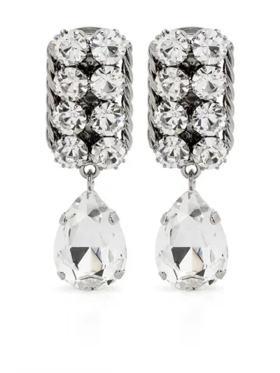 Alessandra Rich Small Crystal Earrings With Pendant In Metallic