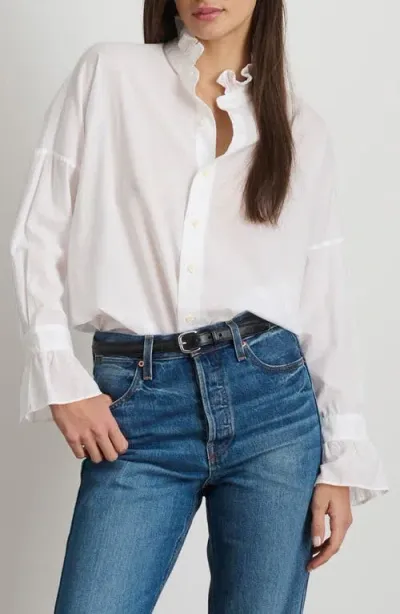 Alex Mill Blake Ruffle Neck Cotton Button-up Shirt In White