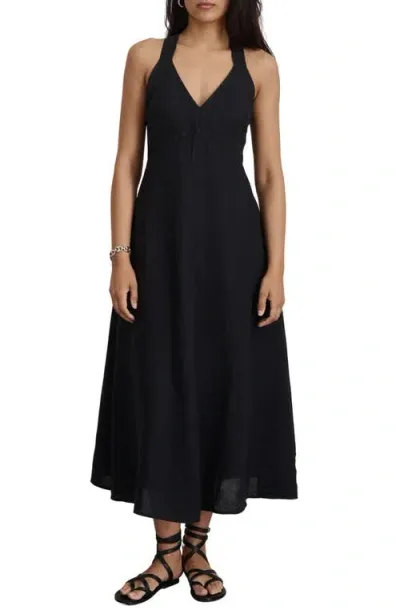 Alex Mill Breanna Convertible Strap Linen Midi Dress In Black