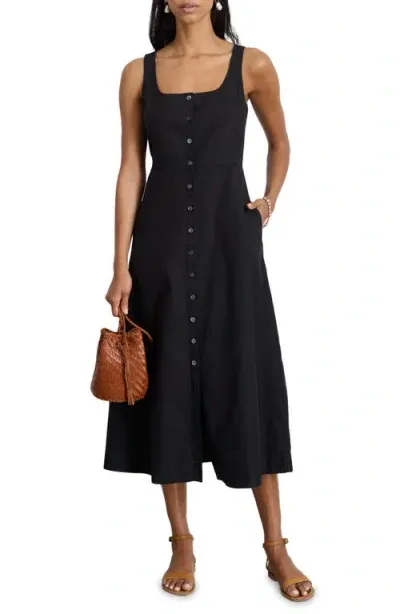 Alex Mill Piper Square Neck Cotton Blend Midi Dress In Rich Black