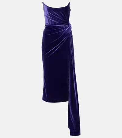 Alex Perry Draped Velvet Corset Gown In Purple