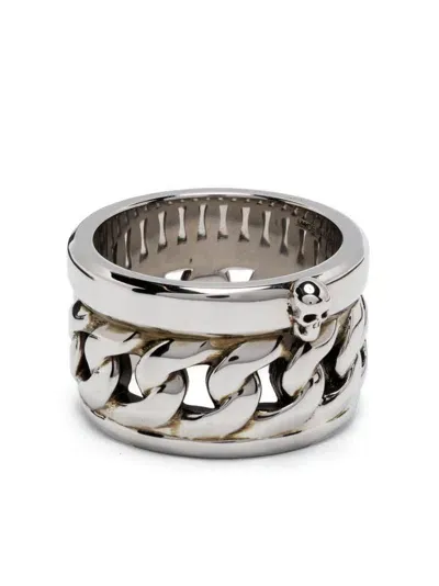 Alexander Mcqueen Alexander Mc Queen Logo Ring In Metallic