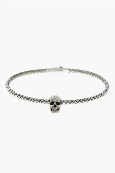 Alexander Mcqueen Metal Bracelet With Skull Charm In Metallic