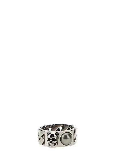 Alexander Mcqueen 'perla Skull' Ring In Metallic