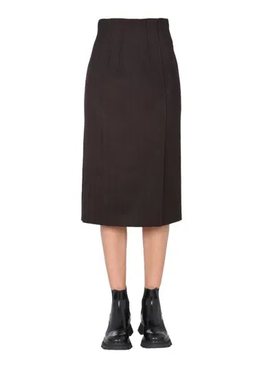 Alexander Mcqueen Slit Pencil Skirt In Brown