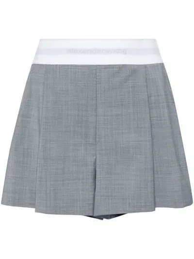 Alexander Wang Logo-waistband Pleated Shorts In Gray