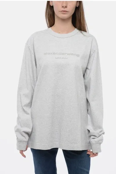 Alexander Wang Oversized Lurex Sweatshirt With Embossed Logo In Gray