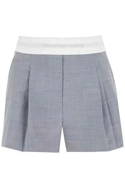 Alexander Wang Pleated Shorts With Branded Band In Gray