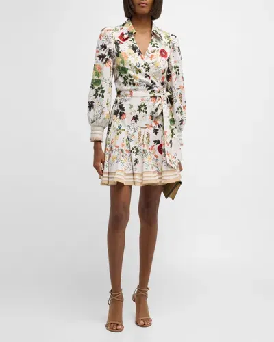 Alice And Olivia Alisa Wrap Godet Mini Shirtdress In Blush Kiss Vanilla