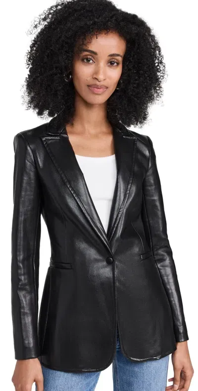 Alice And Olivia Breann Vegan Leather Fitted Blazer Black