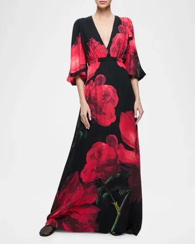 Alice And Olivia Clarissa Deep V Godet Maxi Dress In Red