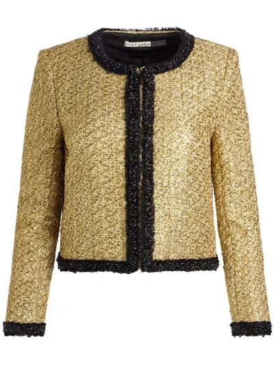 Alice And Olivia Landon Cropped Boxy Jacket With Embellished Trim In Gold