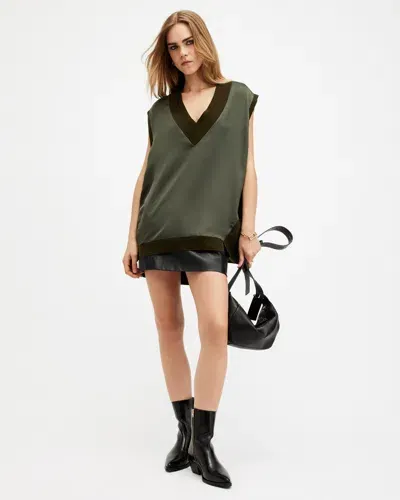 Allsaints Bern Merino Wool V-neck Tank Top In Tarmac Green