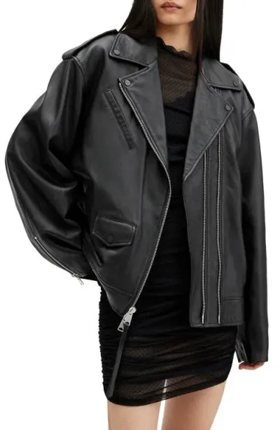 Allsaints Daylen Leather Biker Jacket In Black