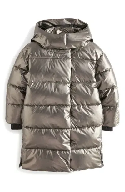 Allsaints Sm By  Kids' Longline Hooded Puffer Jacket In Silver