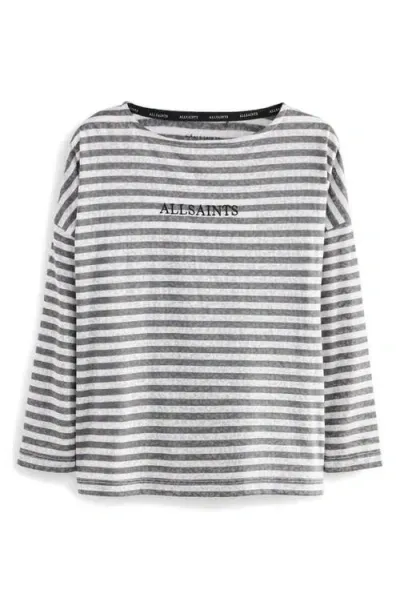 Allsaints Sm By  Kids' Stripe Embroidered Oversize Long Sleeve T-shirt In White