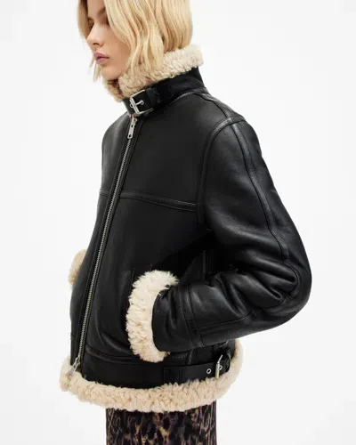 Allsaints Lorel Shearling Flying Jacket In Black