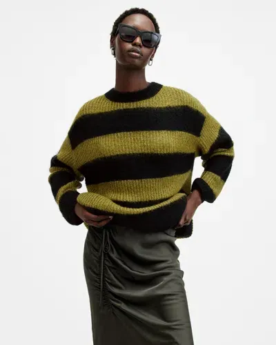 Allsaints Onyx Striped Relaxed Fit Sweater In Black/green