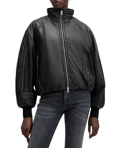 Allsaints Rowan Leather Bomber Jacket In Black