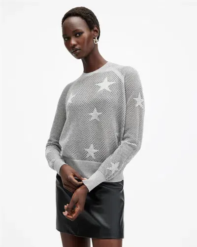 Allsaints Seraph Open Stitch Crew Neck Sweater In Silver Birch Grey