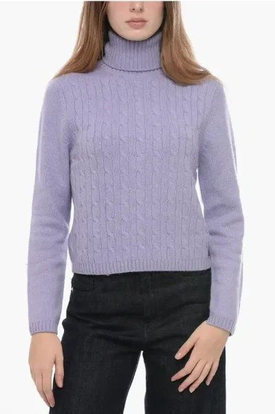 Allude Cable Knit Cashmere Turtleneck Sweater In Purple