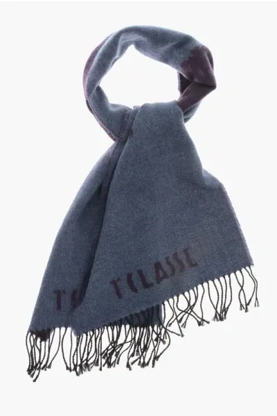 Alviero Martini 1 Classe Virgin Wool Scarf With Fringes In Blue