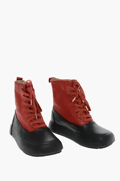 Ambush Grained Calfskin Vulcanized High-top Sneakers 4cm In Red