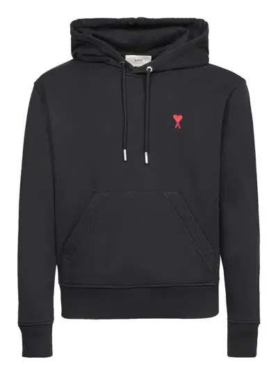 Ami Alexandre Mattiussi Logo-embroidered Cotton-jersey Hoodie In Black