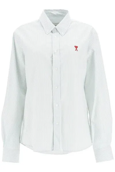 Ami Alexandre Mattiussi Camicia Oxford A Righe Ami De Coeur In White