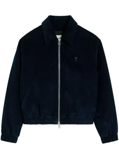 Ami Alexandre Mattiussi Ami De Coeur Zip-up Bomber Jacket In Navy Blue