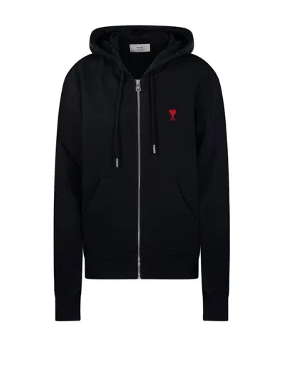 Ami Alexandre Mattiussi Ami De Coeur Zipped Hoodie In Black