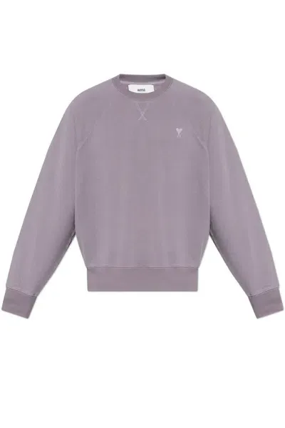 Ami Alexandre Mattiussi Ami Logo Embroidered Crewneck Sweatshirt In Purple