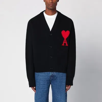 Ami Alexandre Mattiussi Ami De Coeur Black Wool Cardigan