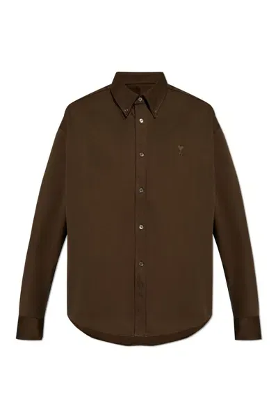 Ami Alexandre Mattiussi Ami Paris Ami De Coeur Boxy Fit Shirt In Brown