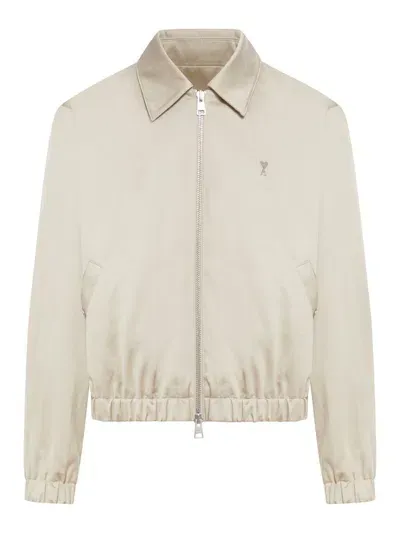 Ami Alexandre Mattiussi Ami Paris Ami De Coeur Zipped Jacket In Beige