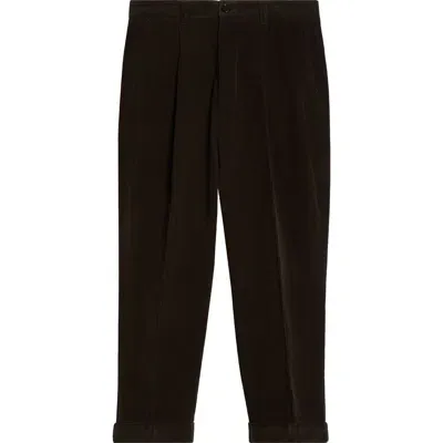 Ami Alexandre Mattiussi Ami Paris Carrot Oversize Pleated Virgin Wool Corduroy Crop Trousers In Dark Coffee