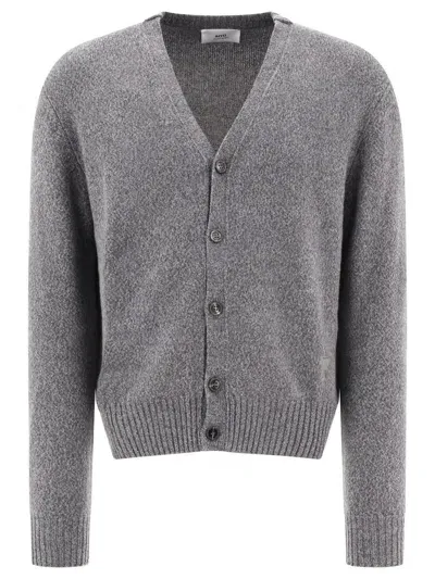 Ami Alexandre Mattiussi Ami Paris Ami De Coeur Cashmere Cardigan In Grey