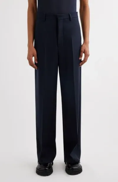 Ami Alexandre Mattiussi Ami Paris Wool Gabardine Wide Leg Pants In Navy Blue/4011