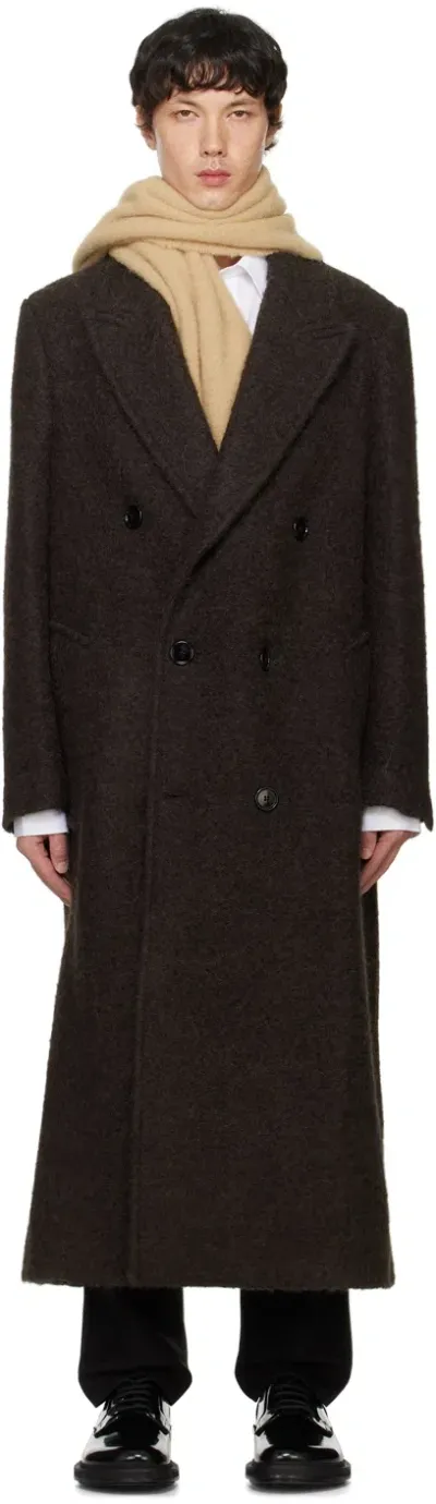 Ami Alexandre Mattiussi Brown Double-breasted Coat In Dark Coffee/221