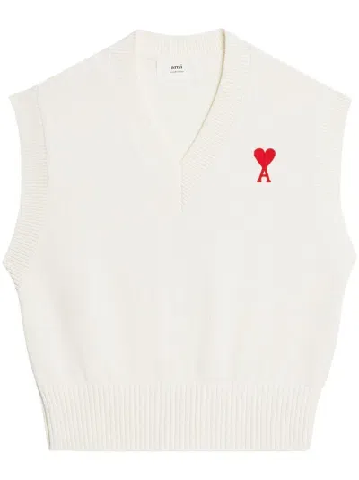 Ami Alexandre Mattiussi Chest Embroidered-logo Knit Vest In White