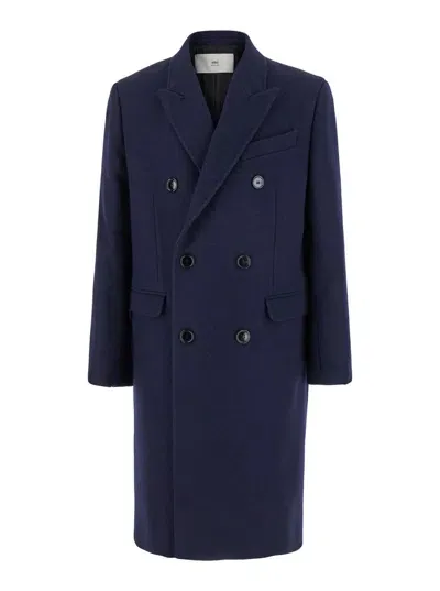 Ami Alexandre Mattiussi Double Breasted Wool Coat In Blue