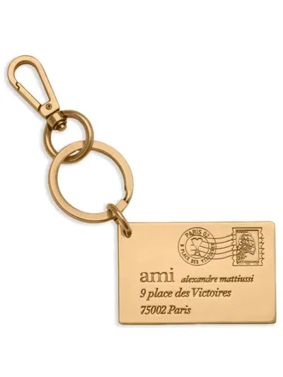 Ami Alexandre Mattiussi Enveloppe Logo-debossed Keyring In Gold