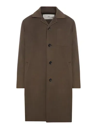 Ami Alexandre Mattiussi Four Buttons Coat In Double-sided Cashmere In Brown