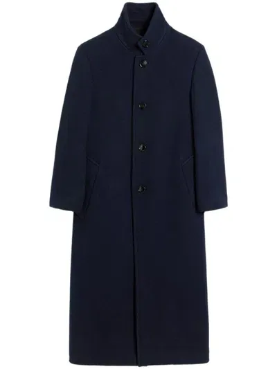 Ami Alexandre Mattiussi High-neck Single-breasted Wool Coat In Navy Blue